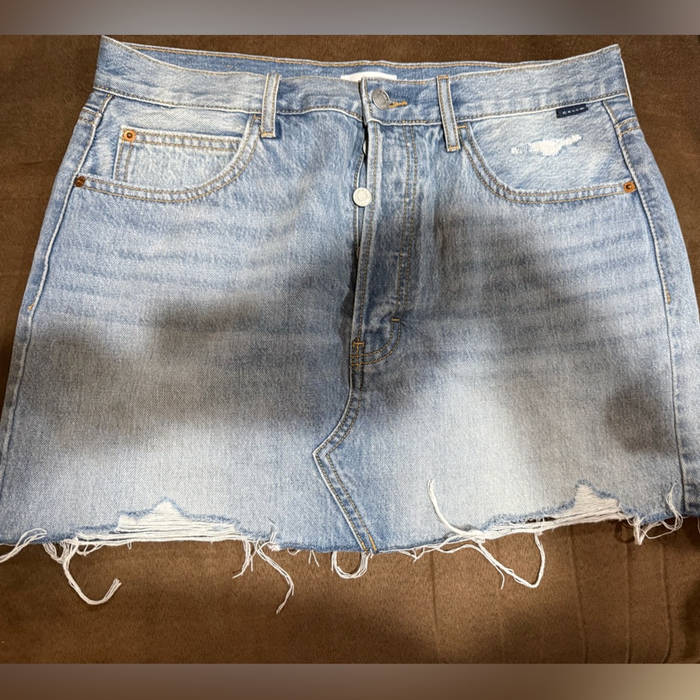 Cello Light Blue Frayed Hem Mini Skirt